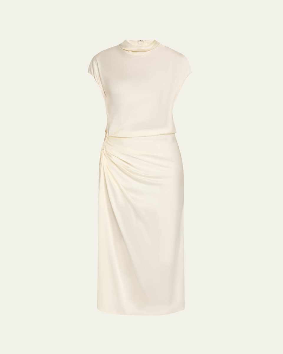 Alma Draped Satin Midi Dress